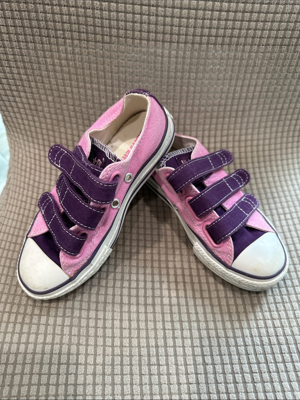 Converse Kids Pink and Purple Velcro Canvas Sneakers